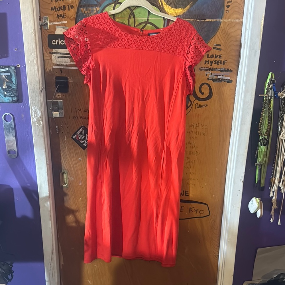 Red Lace Sleeve Dress